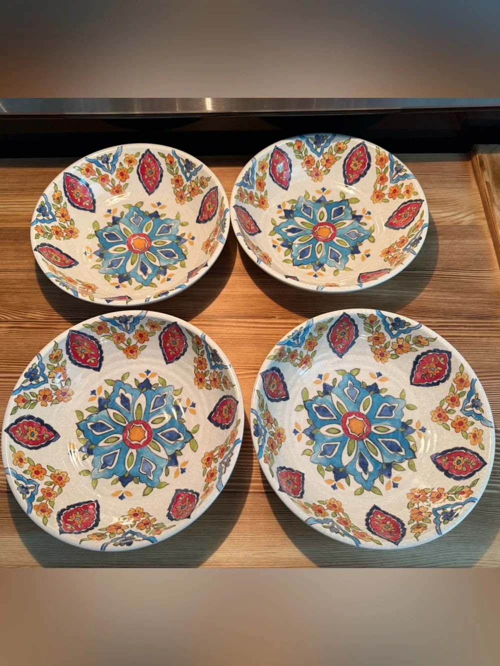 S/4 Williams Sonoma Iznik Tile Indoor/Outdoor Melamine Bowls, 2016